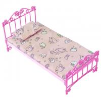 Кроватка розовая с постельным бельем С-1427
