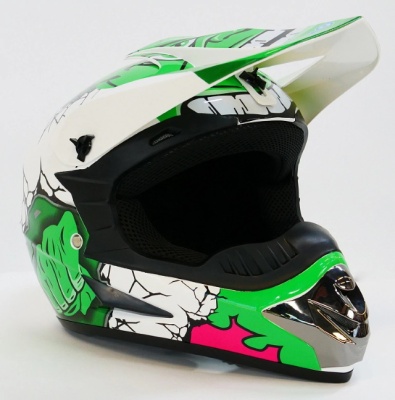 Шлем кроссовый MOTAX глянцево-белый-зелёный (G8) S(49-50)