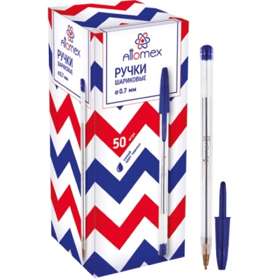 Ручка шариковая ATTOMEX, 0,7 мм, пластик, прозрачный корпус, синий, 5073306