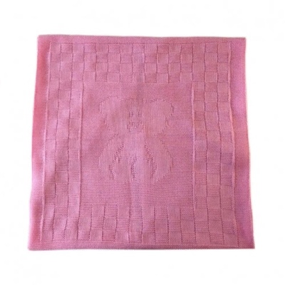 Одеяло-плед вязанный "Мишка", разм. 95*95, без наполнителя , без подкладки (Розовый-арт.9027)