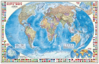 Карта настенная. Мир Политический с флагами. Ламинир.  М1:24 млн. 124х80 см.