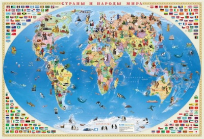 Карта Мира настенная. Страны и народы мира. 101х69см.
