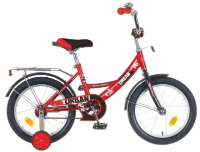 Велосипед NOVATRACK 18", URBAN, красный, тормоз нож., цветн.крылья, багажник хром. 16579