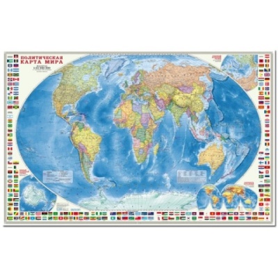Карта настенная. Мир Политический. М1:27,5 млн. 101х69 см.