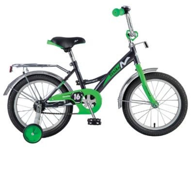 Велосипед NOVATRACK 14", STRIKE, чёрный-зелёный, тормоз нож., крылья, багажн. хром 16559